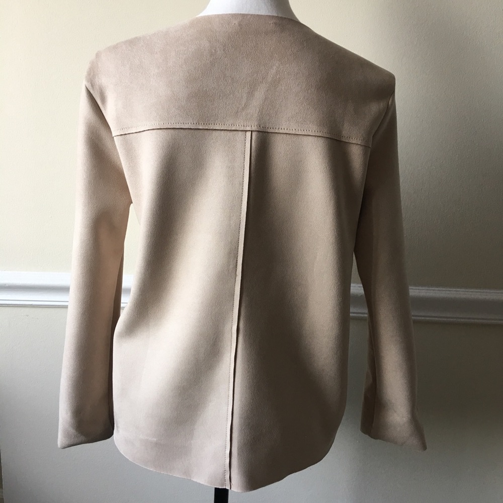 Zara microsuede beige grid tailored shirt top - Picture 2 of 5